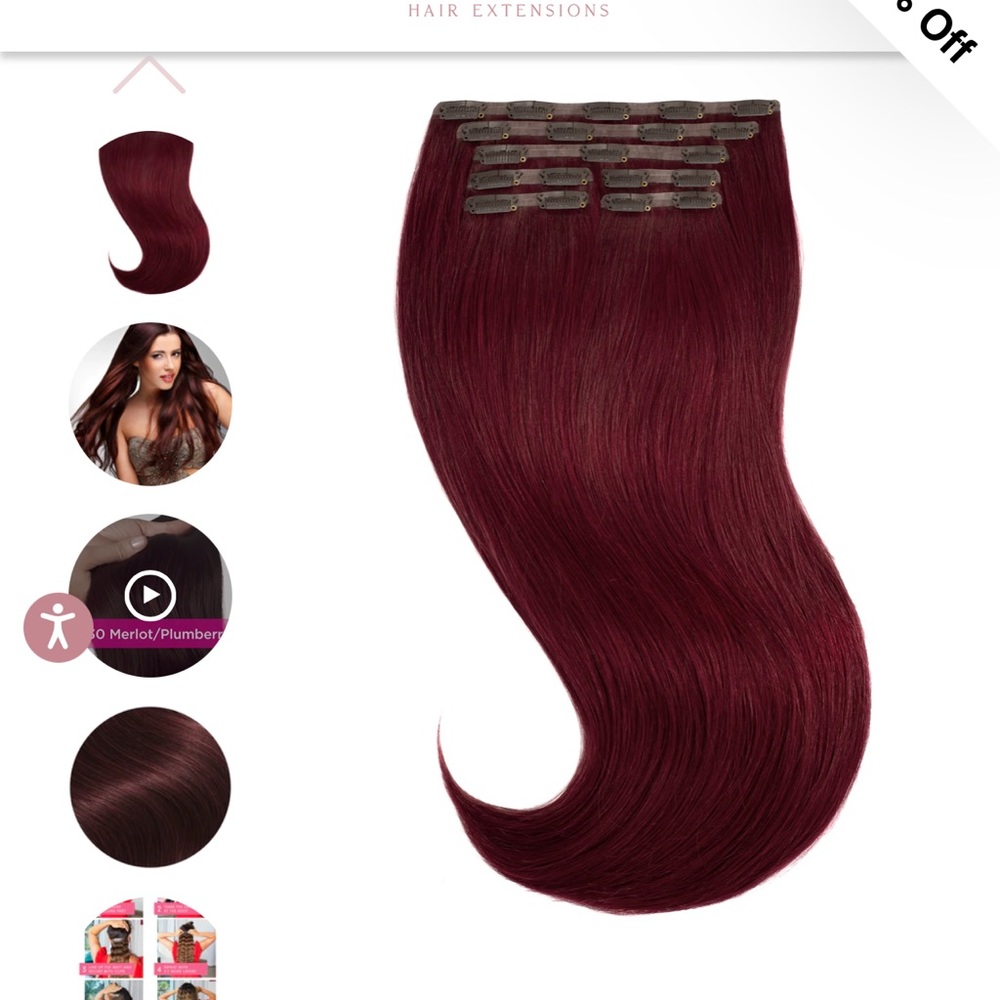 GLAM SEAMLESS Merlot #520 Clip in  Remy 20” Human Hair extensions.
